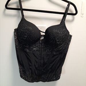 Black Camisole Bustier with Gunmetal silver lace detailing